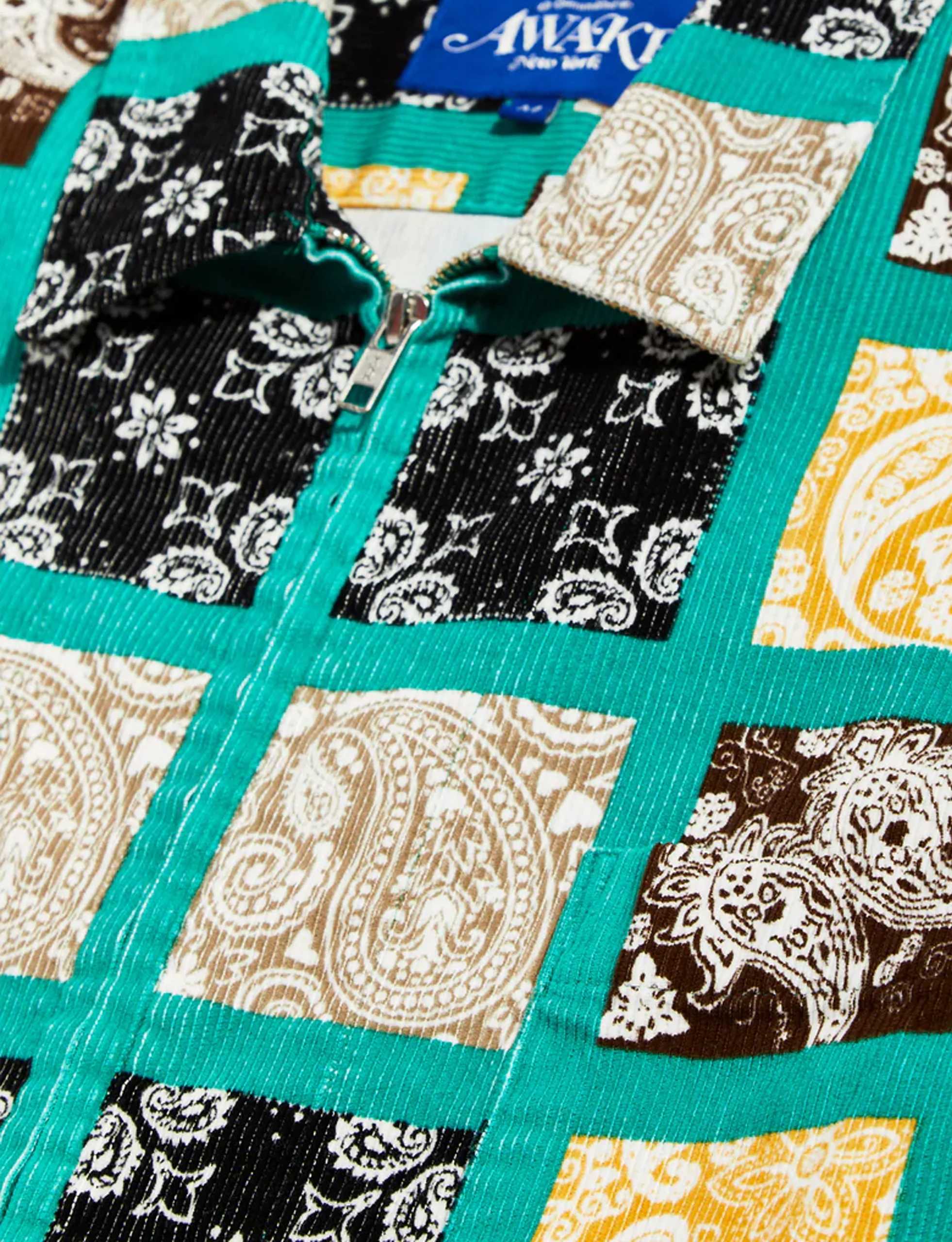 AWAKE NY PAISLEY PRINTED CORDUROY ZIP-UP SHIRT TEAL - Image 3