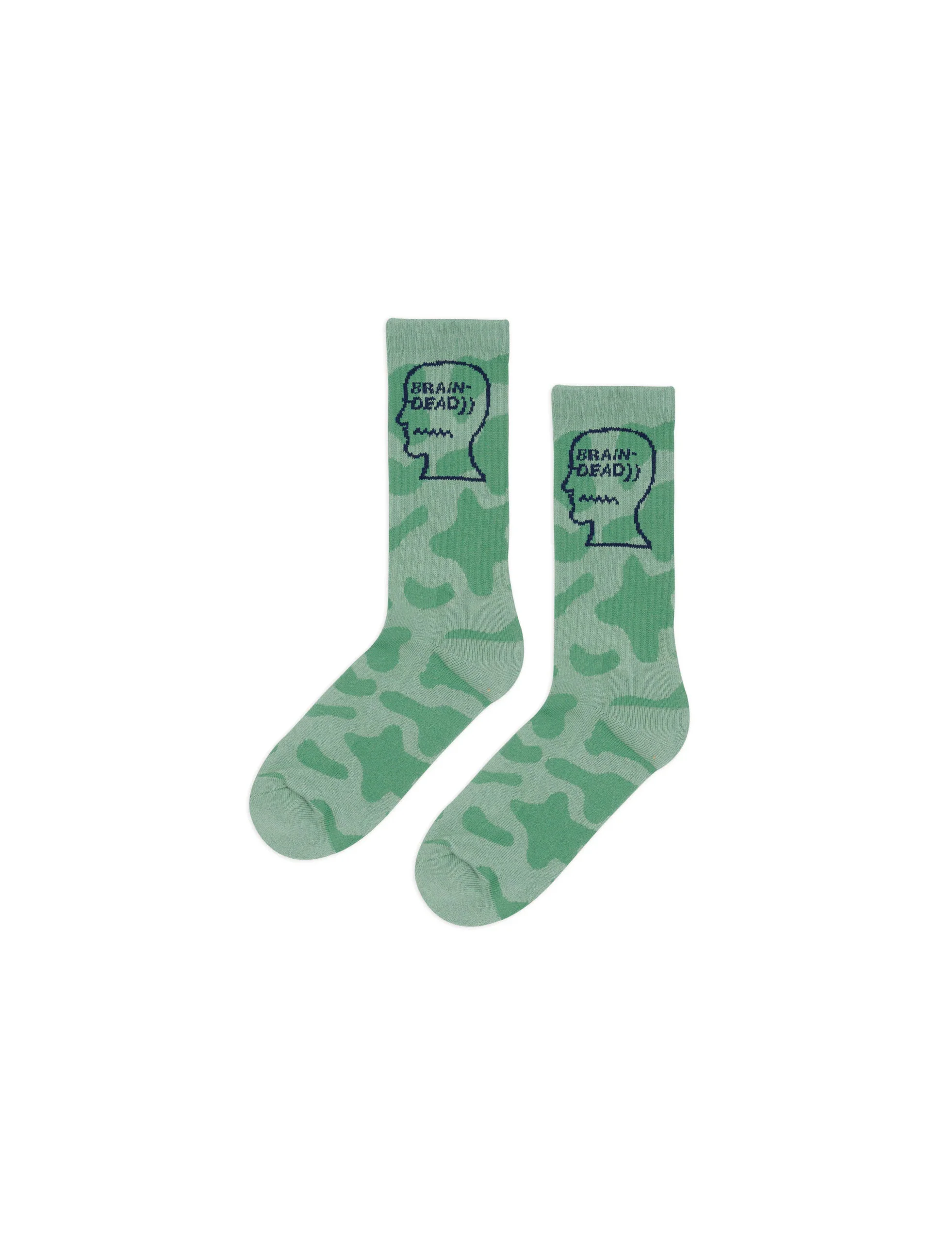 BRAIN DEAD Logohead Crew Socks - Green Cow - Image 2