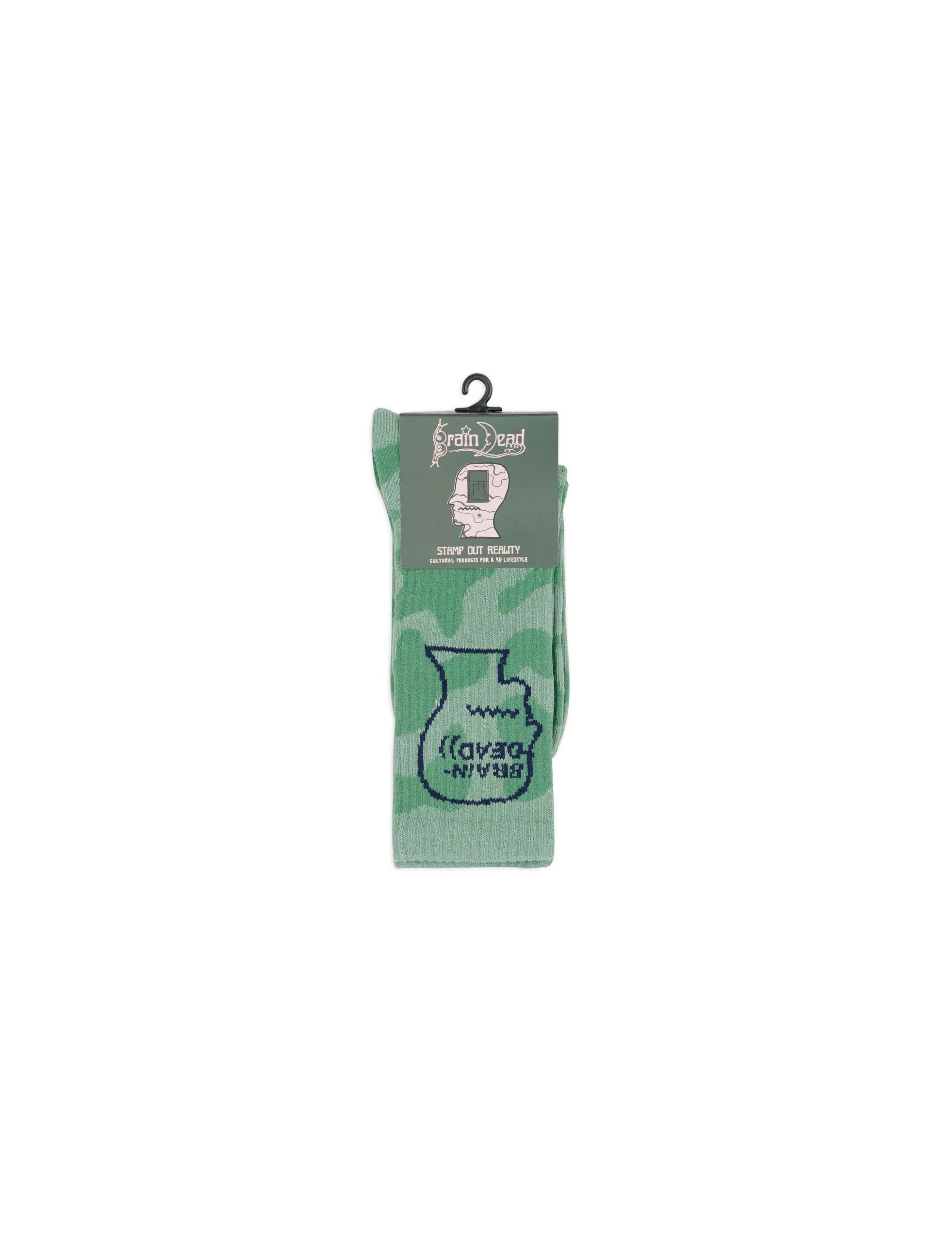 BRAIN DEAD Logohead Crew Socks - Green Cow - Image 3