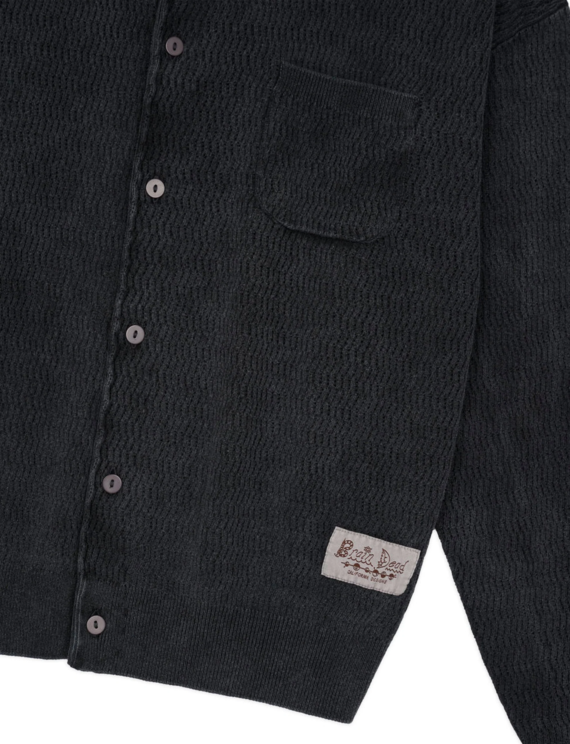 BRAIN DEAD PIGMENT DYE LONG SLEEVE POLO SWEATER BLACK - Image 2