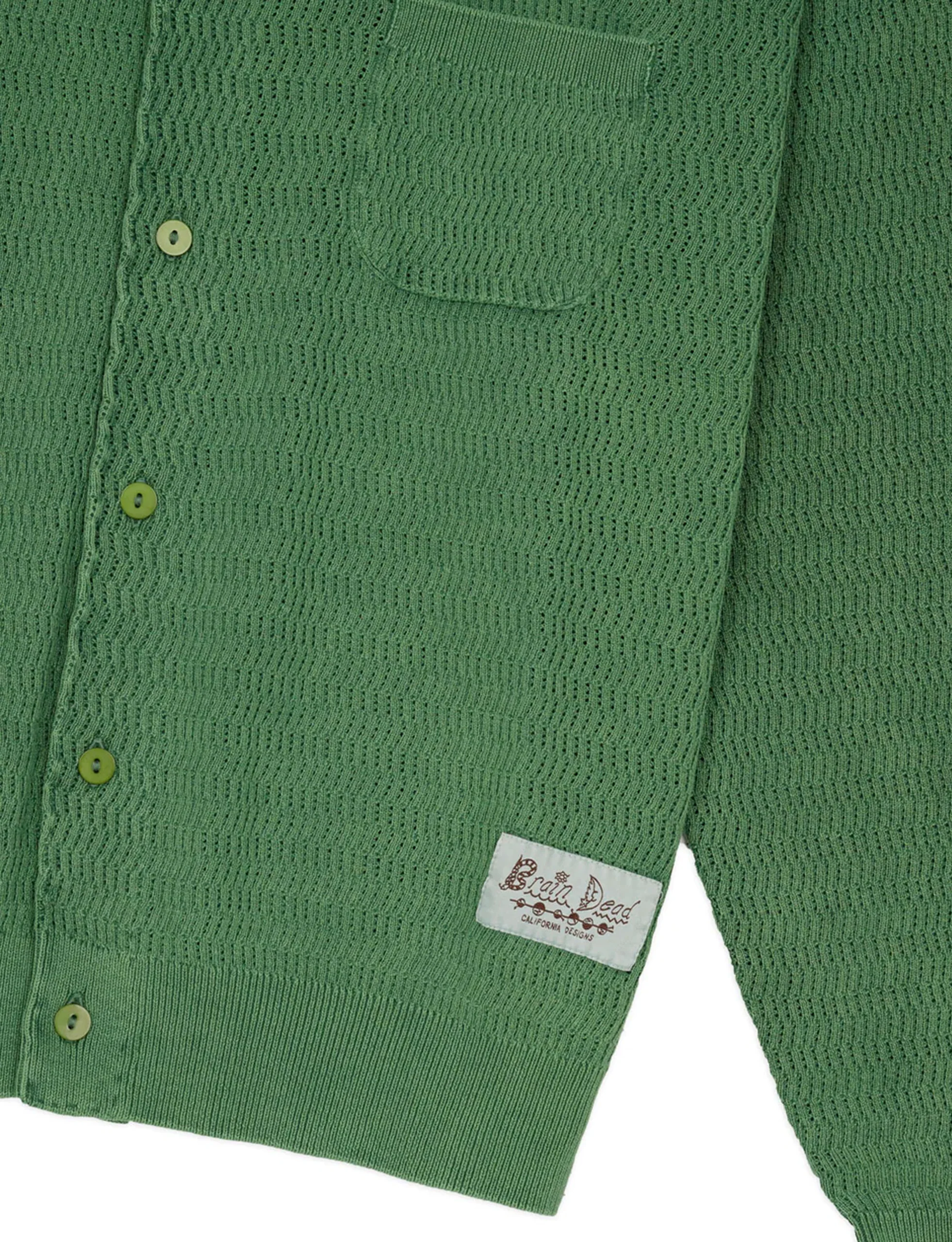 BRAIN DEAD PIGMENT DYE LONG SLEEVE POLO SWEATER GREEN - Image 2