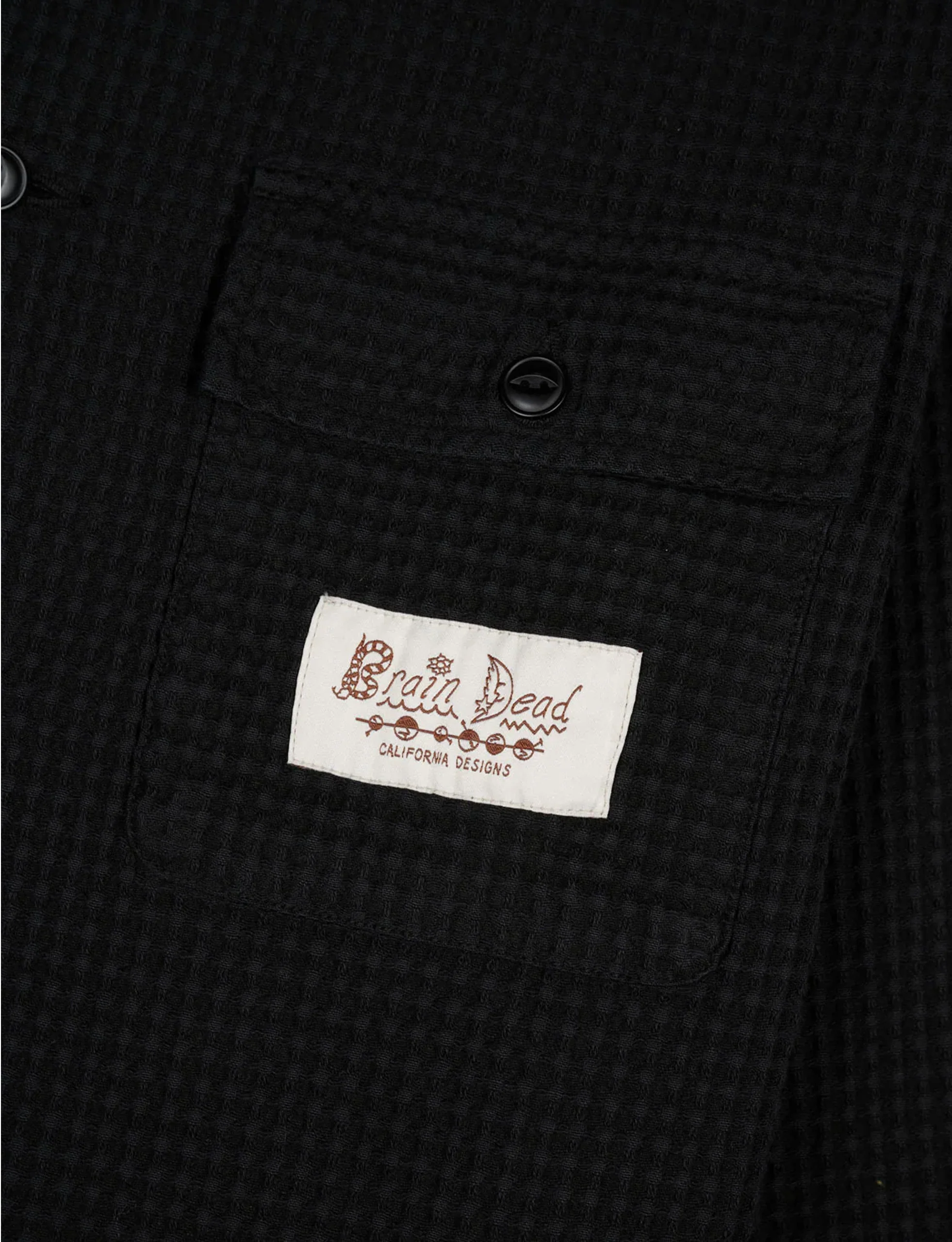 BRAIN DEAD Waffle Button Front Shirt - Washed Black - Image 3