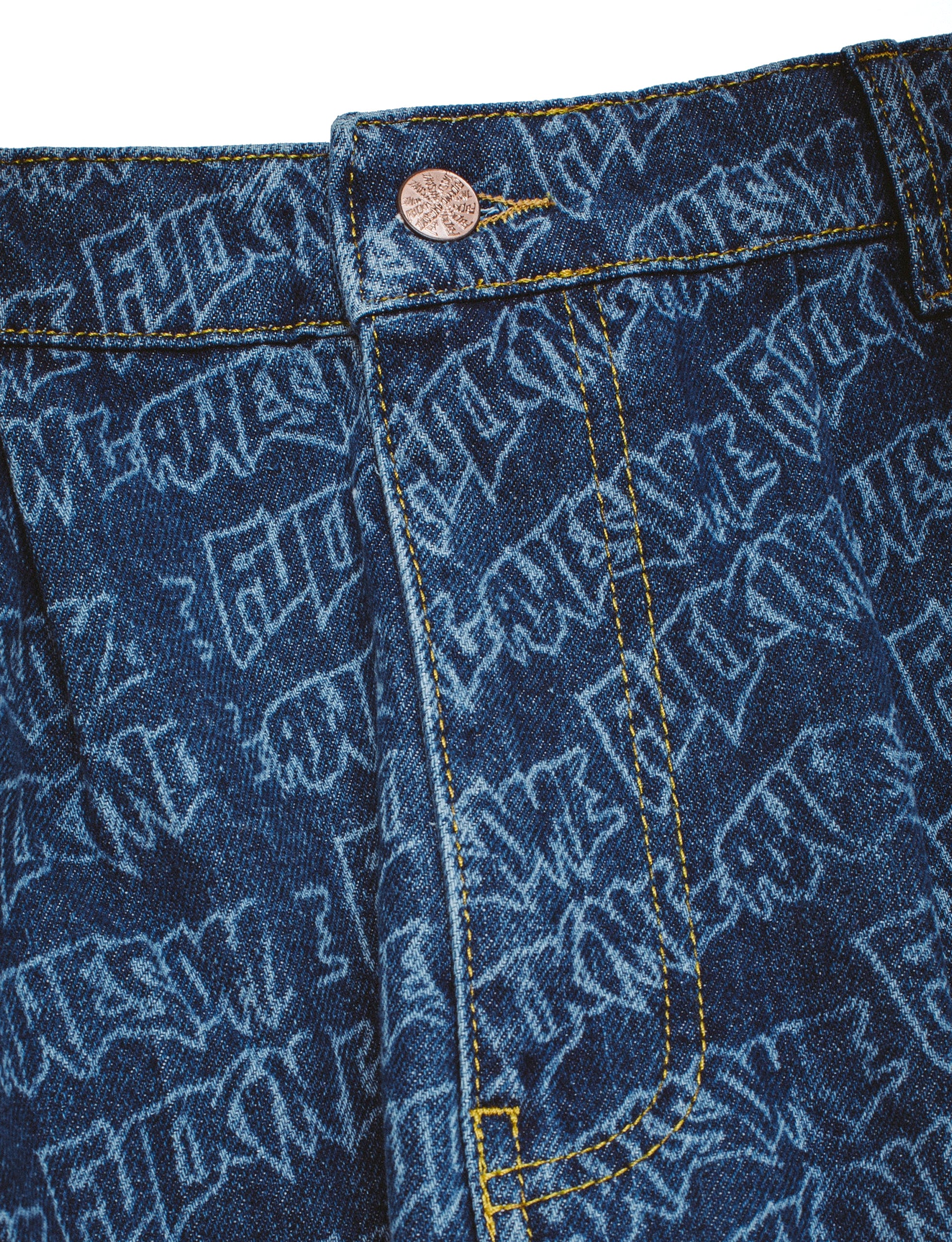 FUCKING AWESOME Baggy Pleated Denim Laser Stamp Shorts - Image 3