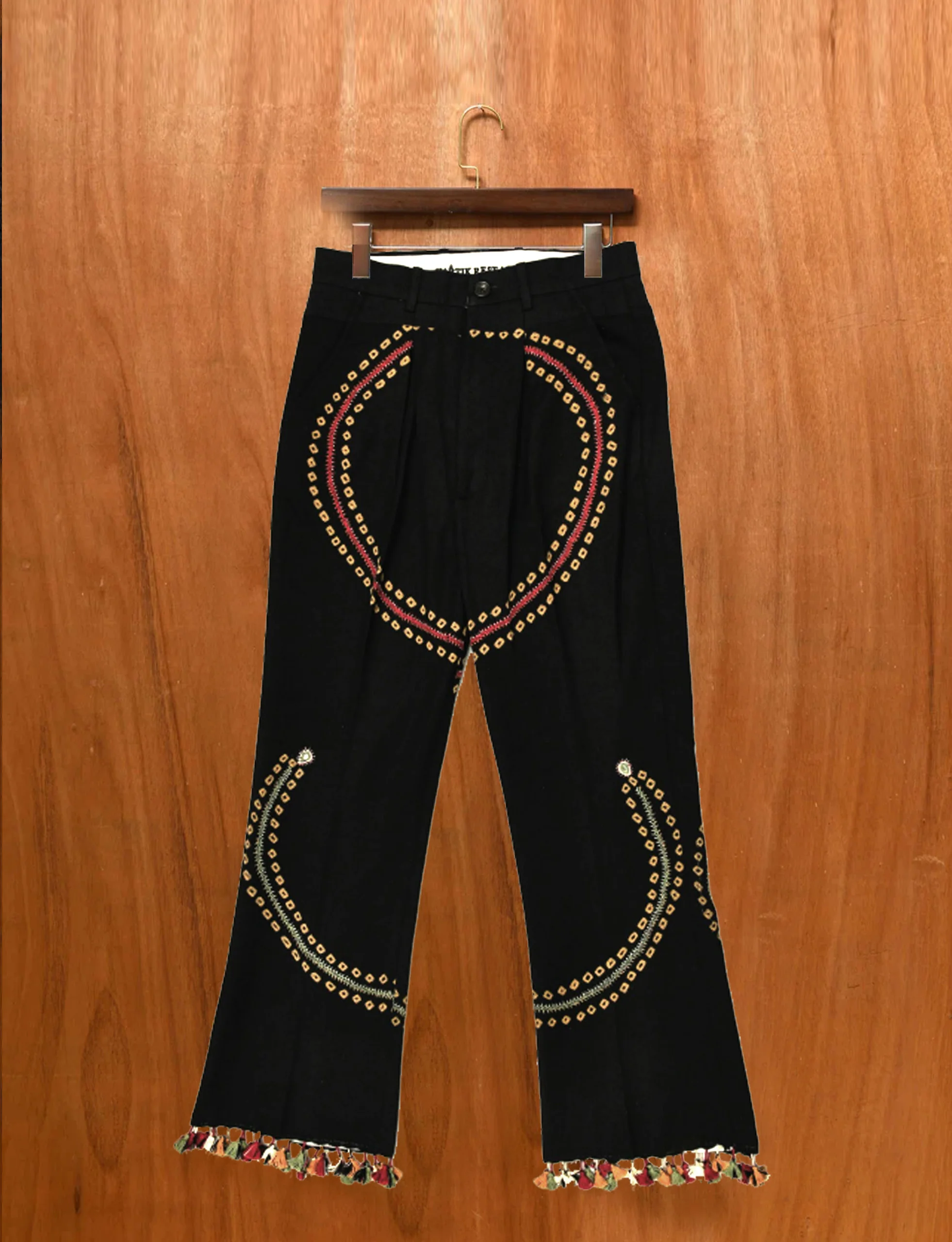 KARTIK RESEARCH FLARE PANT Rabari Embroidery Black/Red/Gold