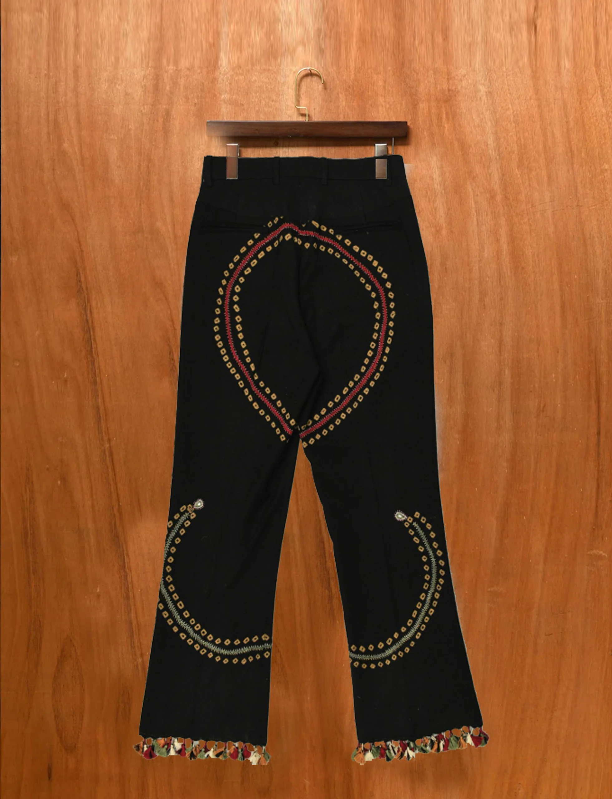 KARTIK RESEARCH FLARE PANT Rabari Embroidery Black/Red/Gold - Image 2