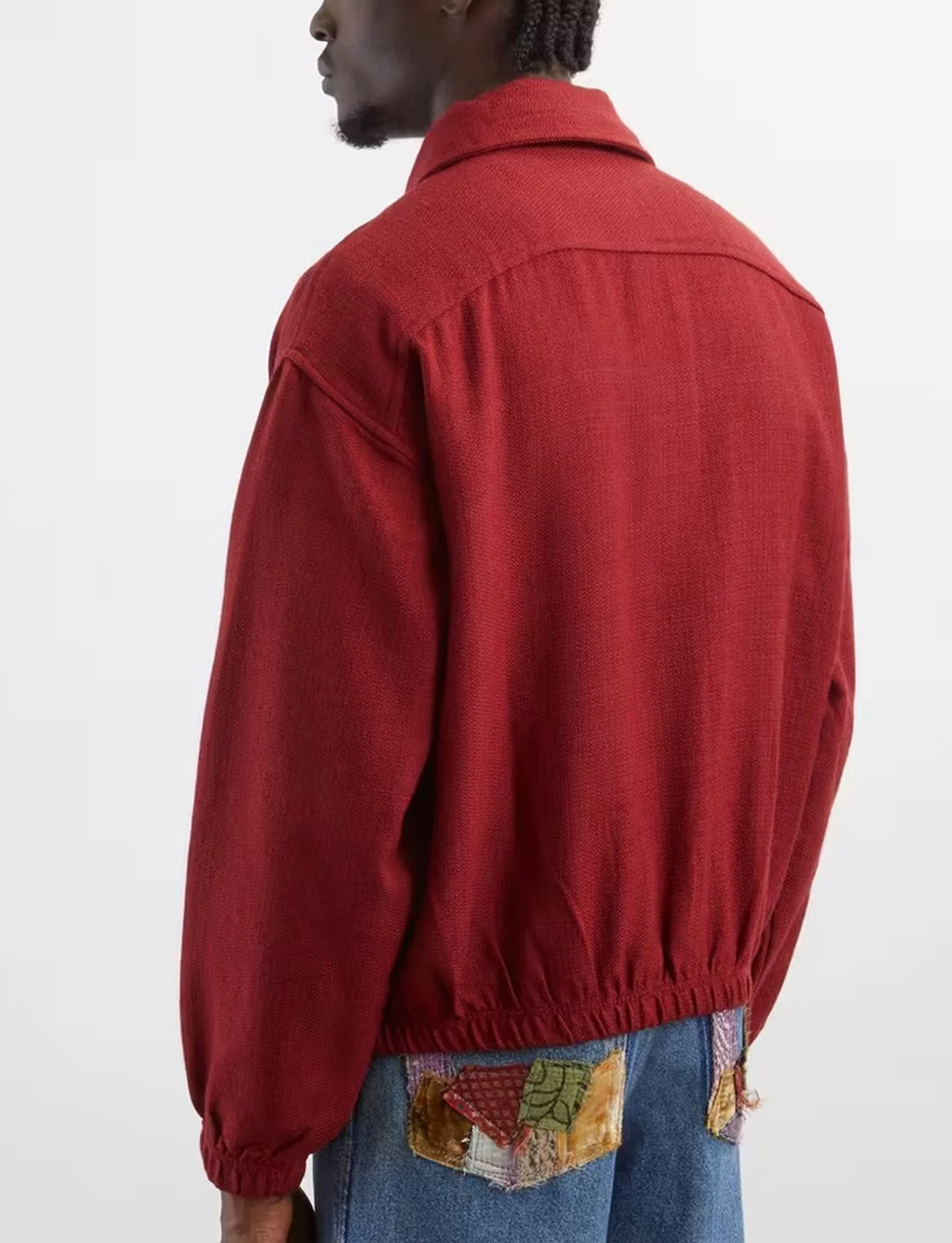 KARTIK RESEARCH Rishikesh Jacket Embroidered Yoke Detail Handwoven Fabric Red/Gold/Ecru - Image 3