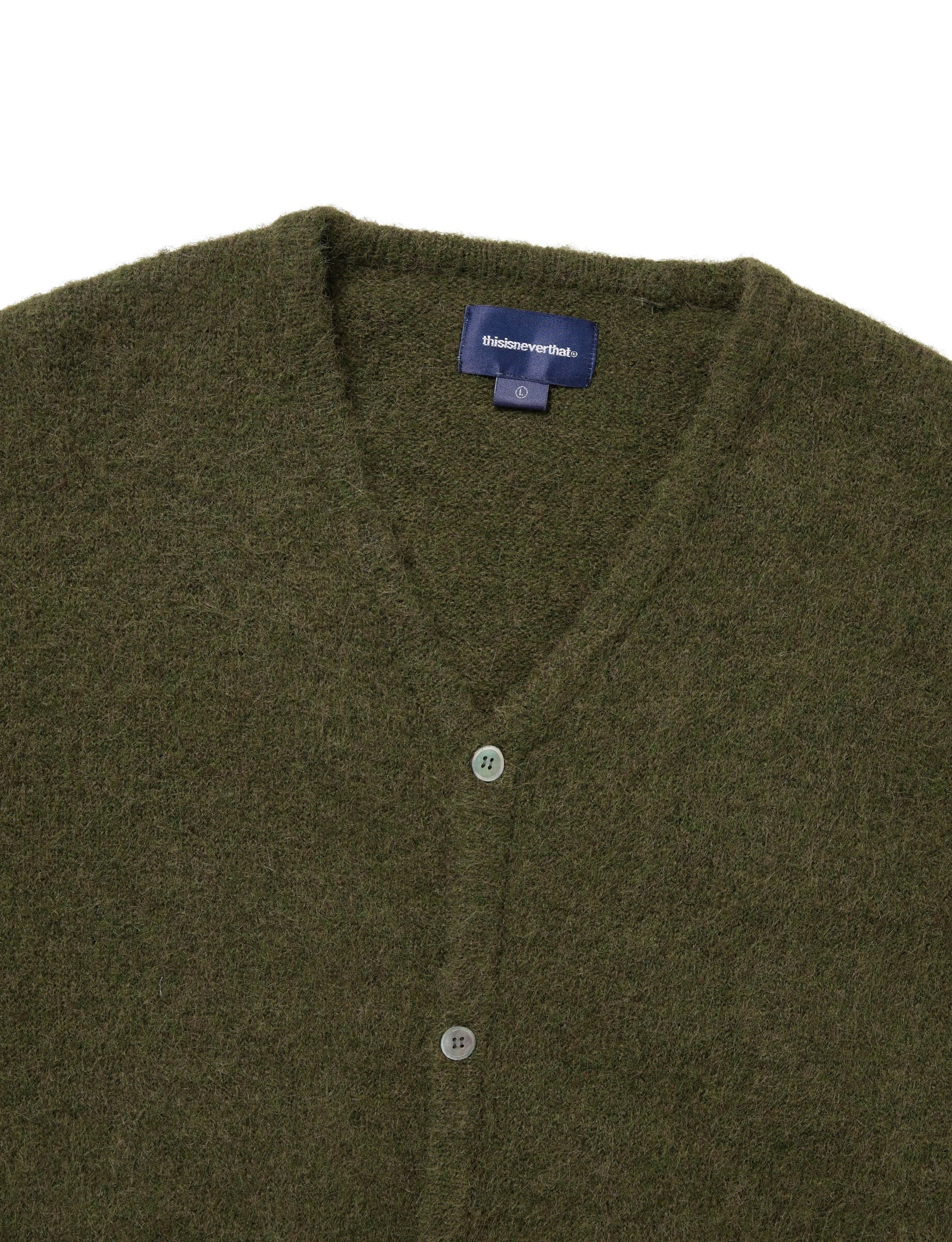 thisisneverthat Hairy Knit Cardigan Olive Green - Image 2