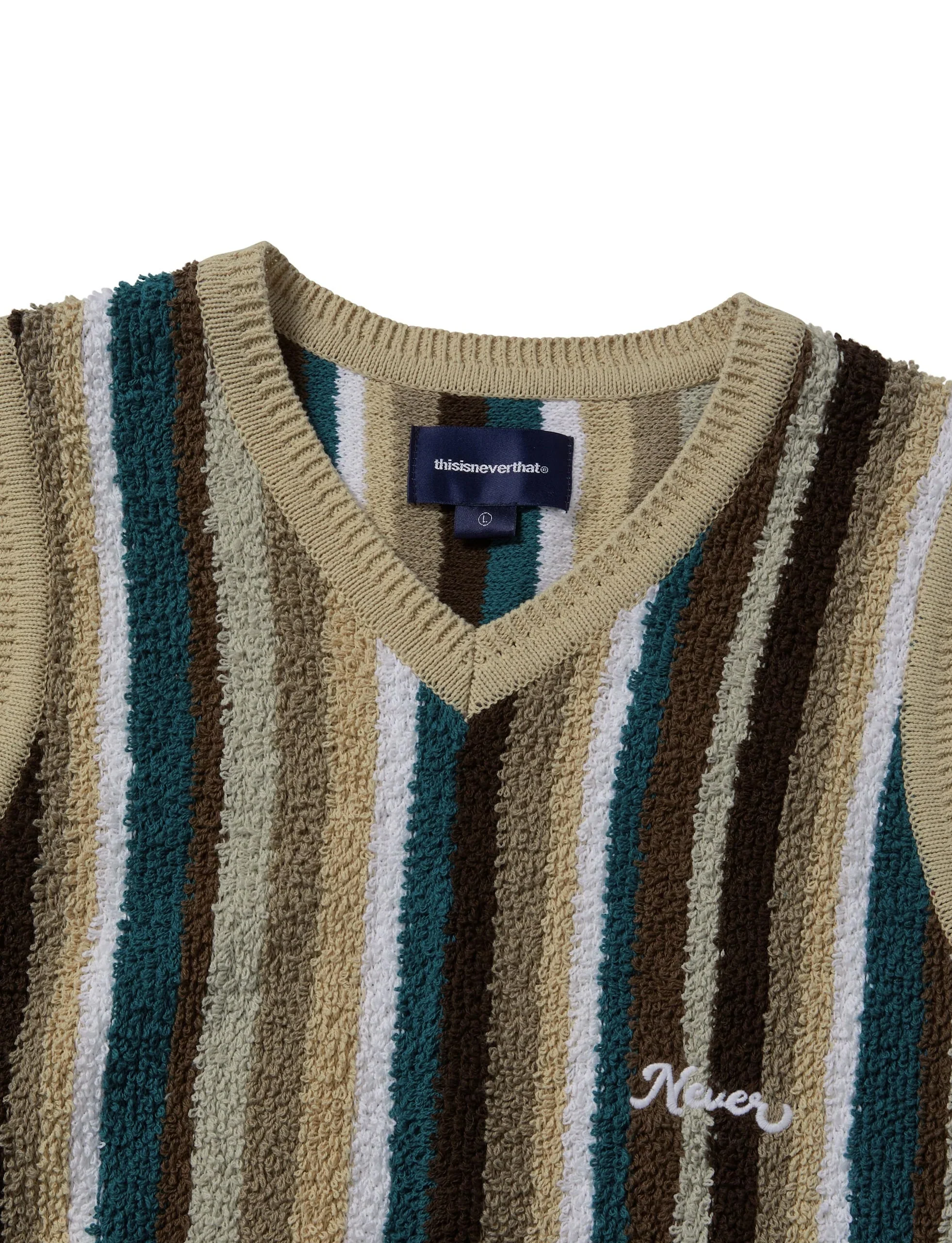 THISISNEVERTHAT Striped Knit Vest Beige - Image 3